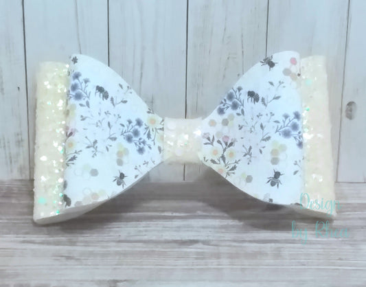 Bee Wild, Flowers Faux Leather Hair Bow