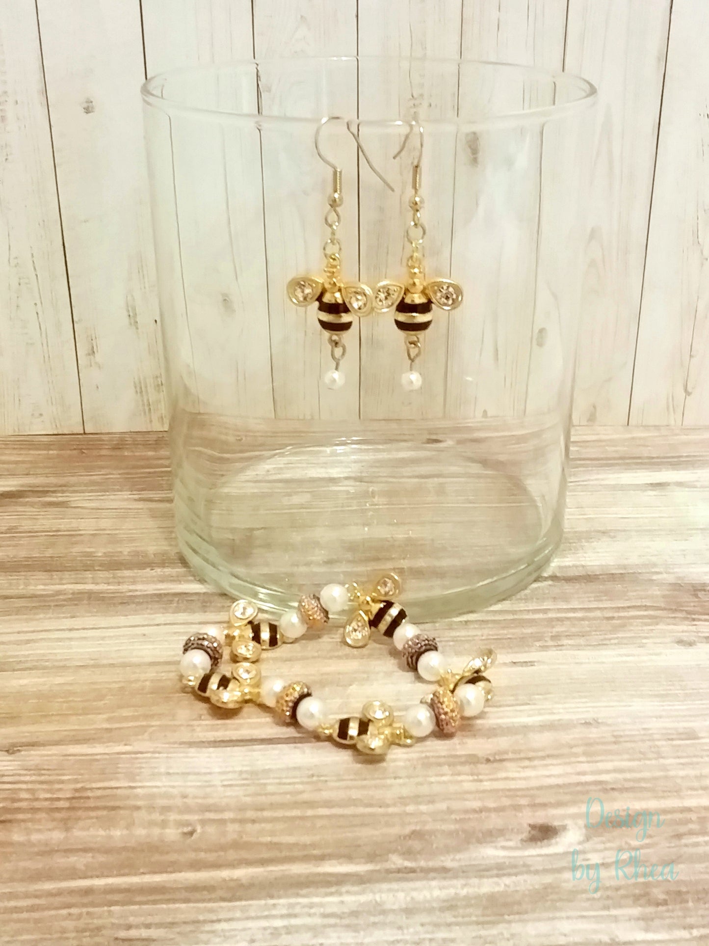 Bee & Pearl Earring & Bracelet Set