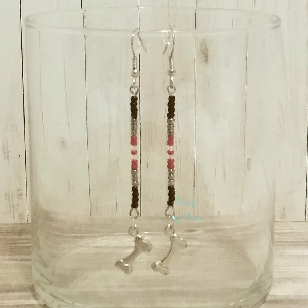 Dog Bone Seed Bead Drop Earrings