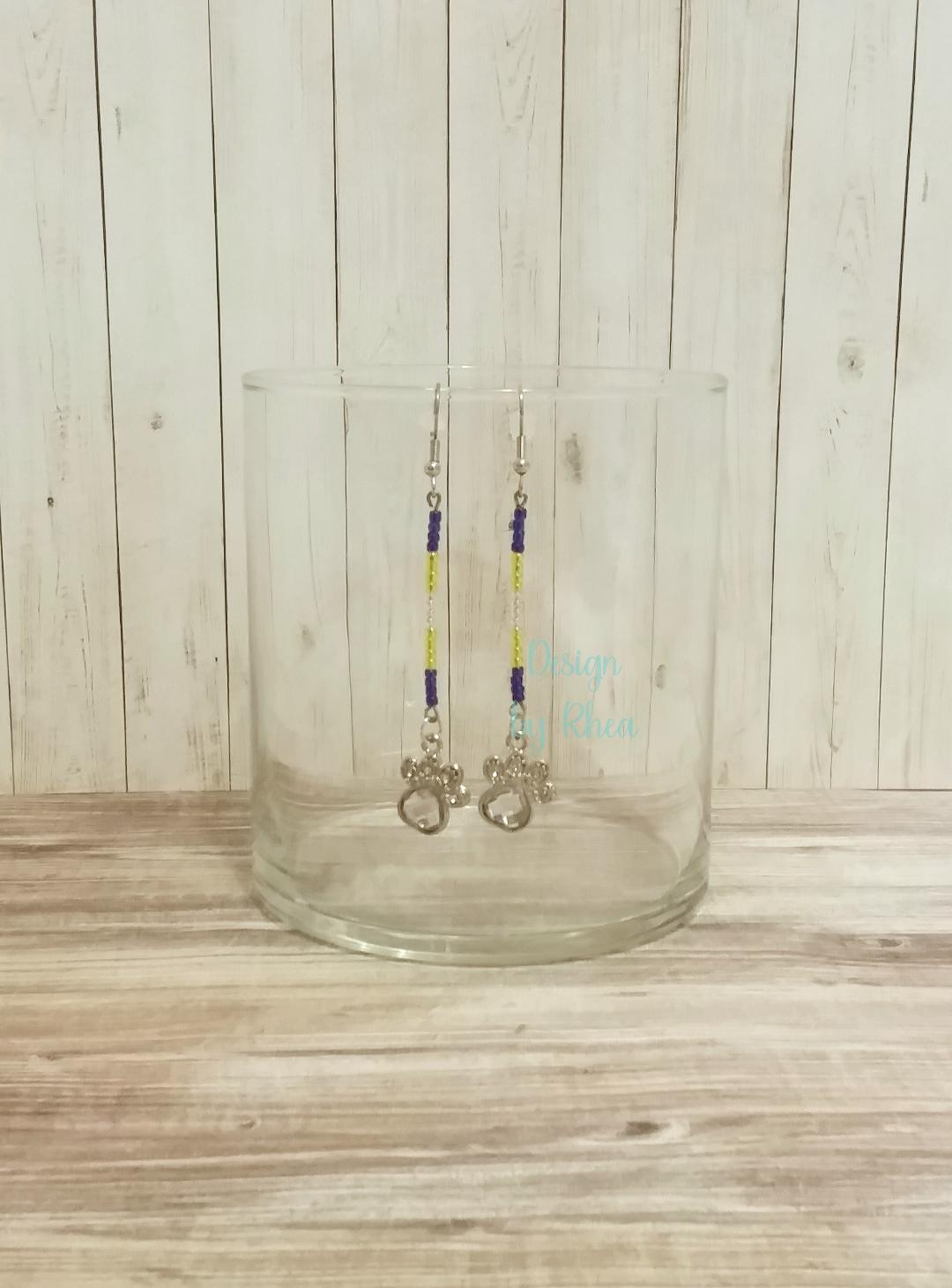 Paw Print Seed Bead Drop Earrings
