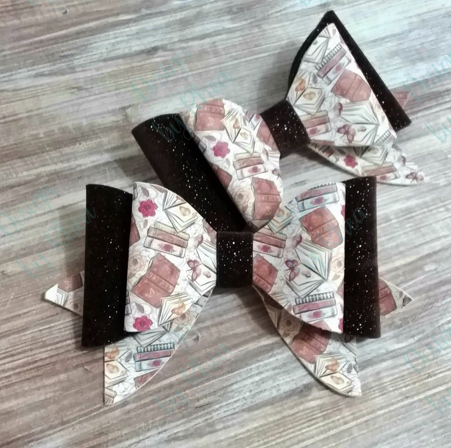 Vintage Book and Sparkly Brown Velvet Faux Leather Bow
