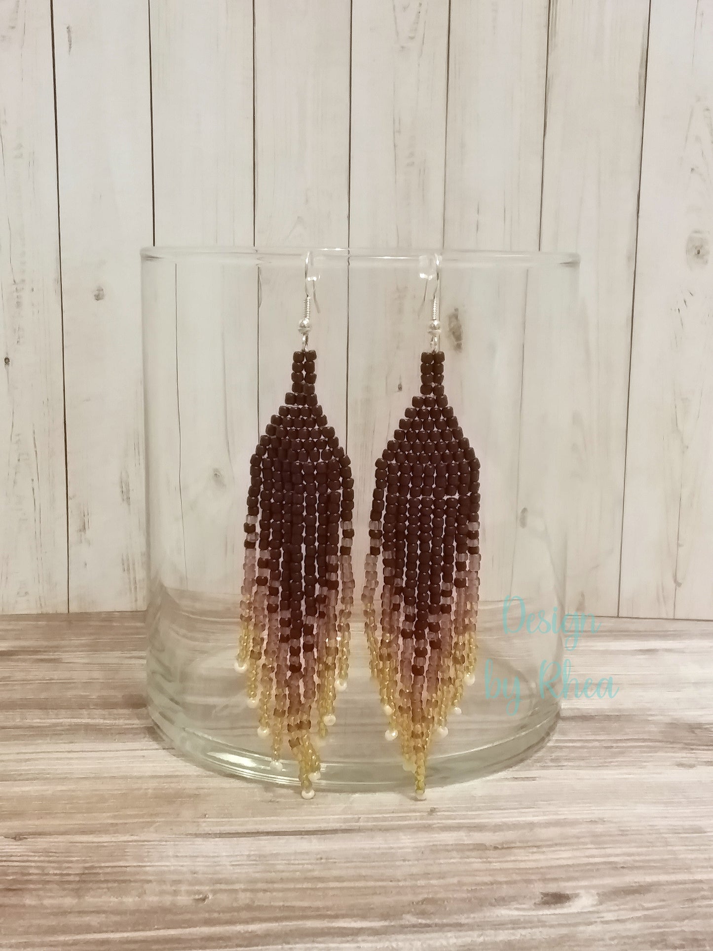 Brown to Gold Ombre Beaded Fringe Earrings