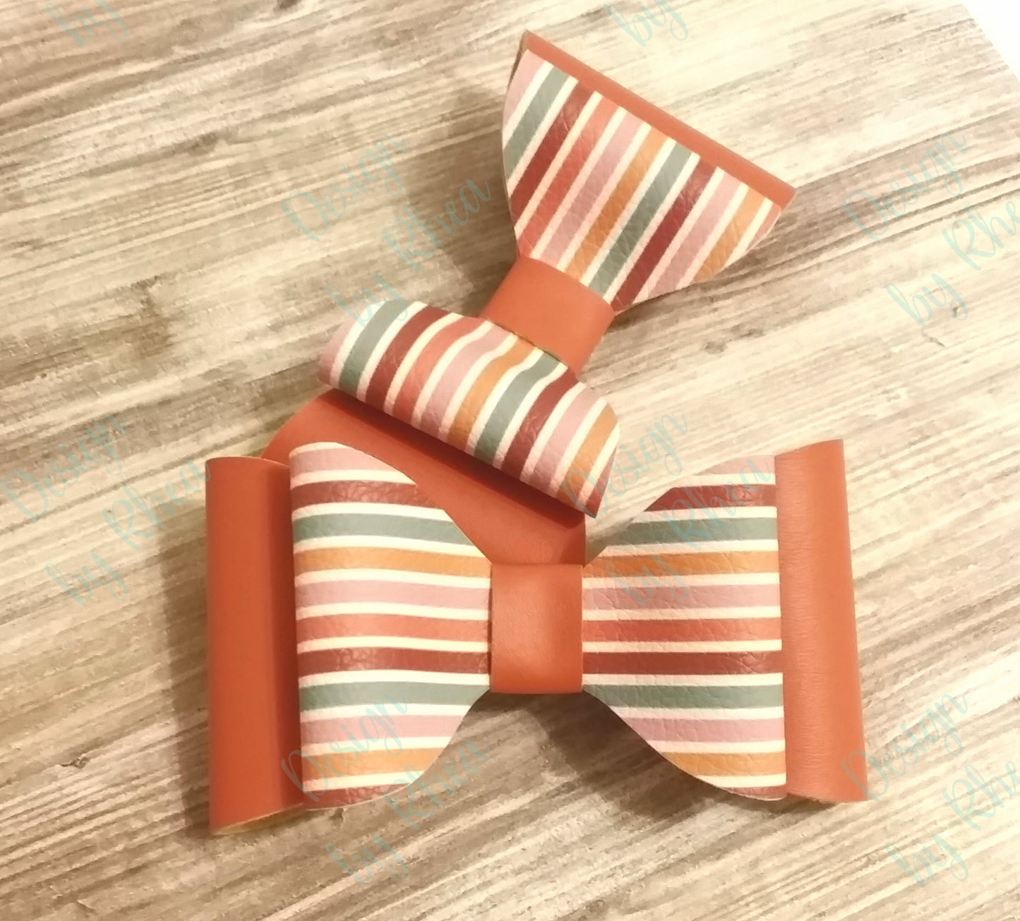 Burnt Orange & Fall Stripes Faux Leather Bow