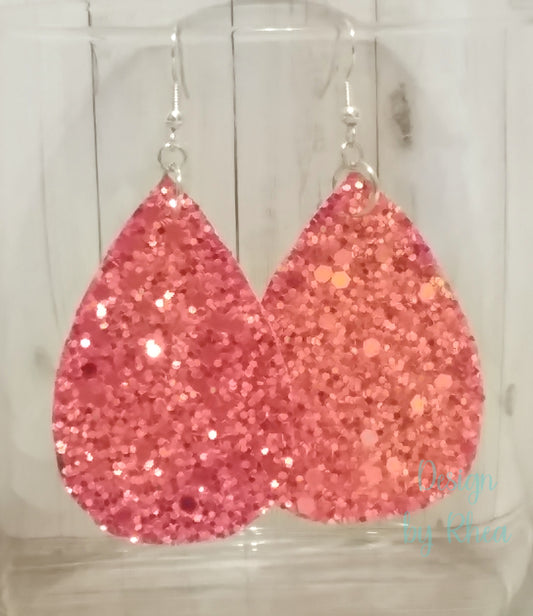 Chunky Glitter Faux Leather Teardrop Earrings