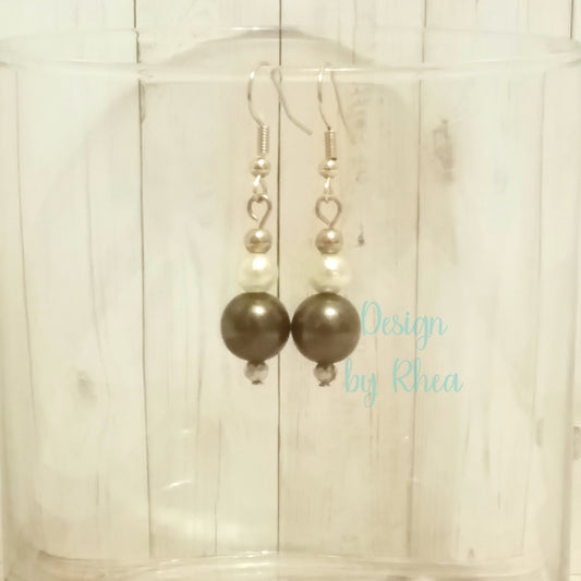 Gold, Ivory, and Olive Pearl Drop Earrings