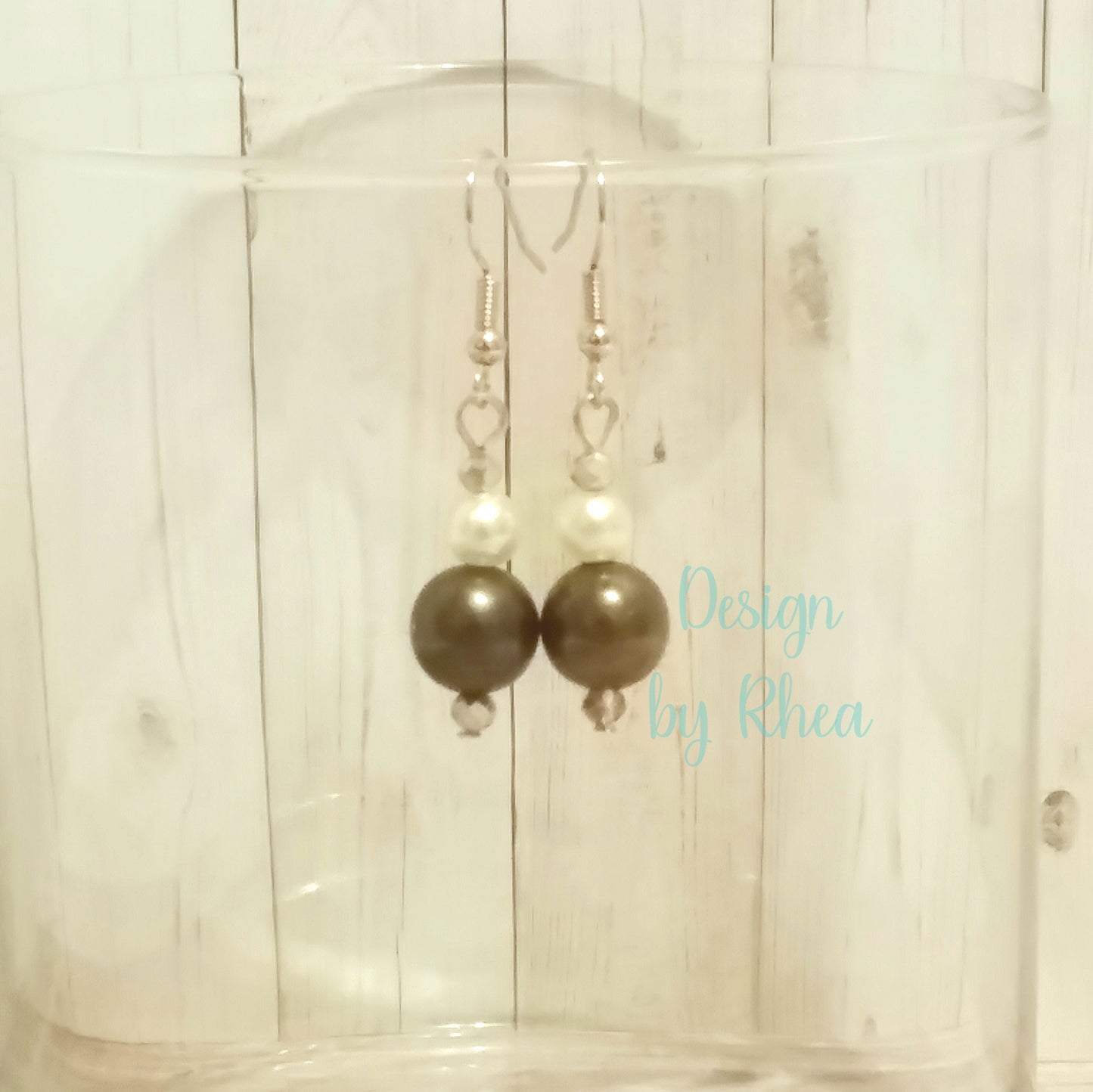 Ivory and Olive Faux Pearl Drop Earrings