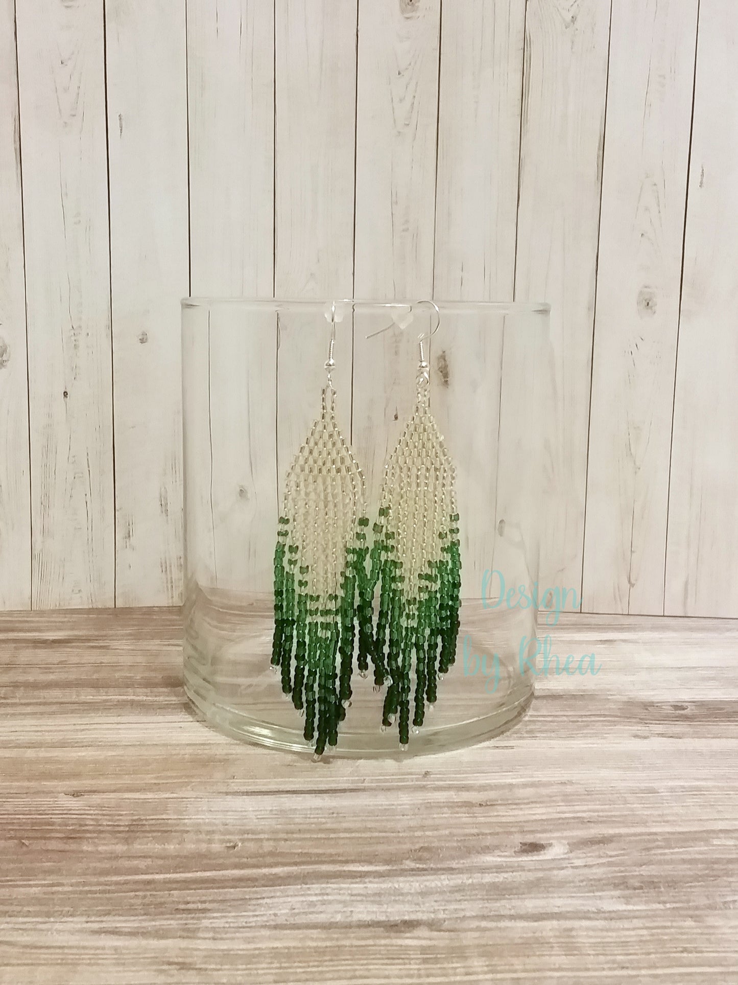 Long Green Ombre Beaded Fringe Earrings
