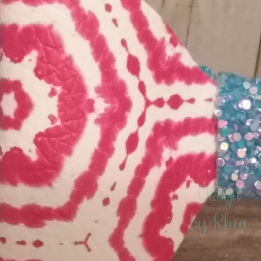 Magenta Tie-Dye & Glacier Blue Chunky Glitter Faux Leather Bow