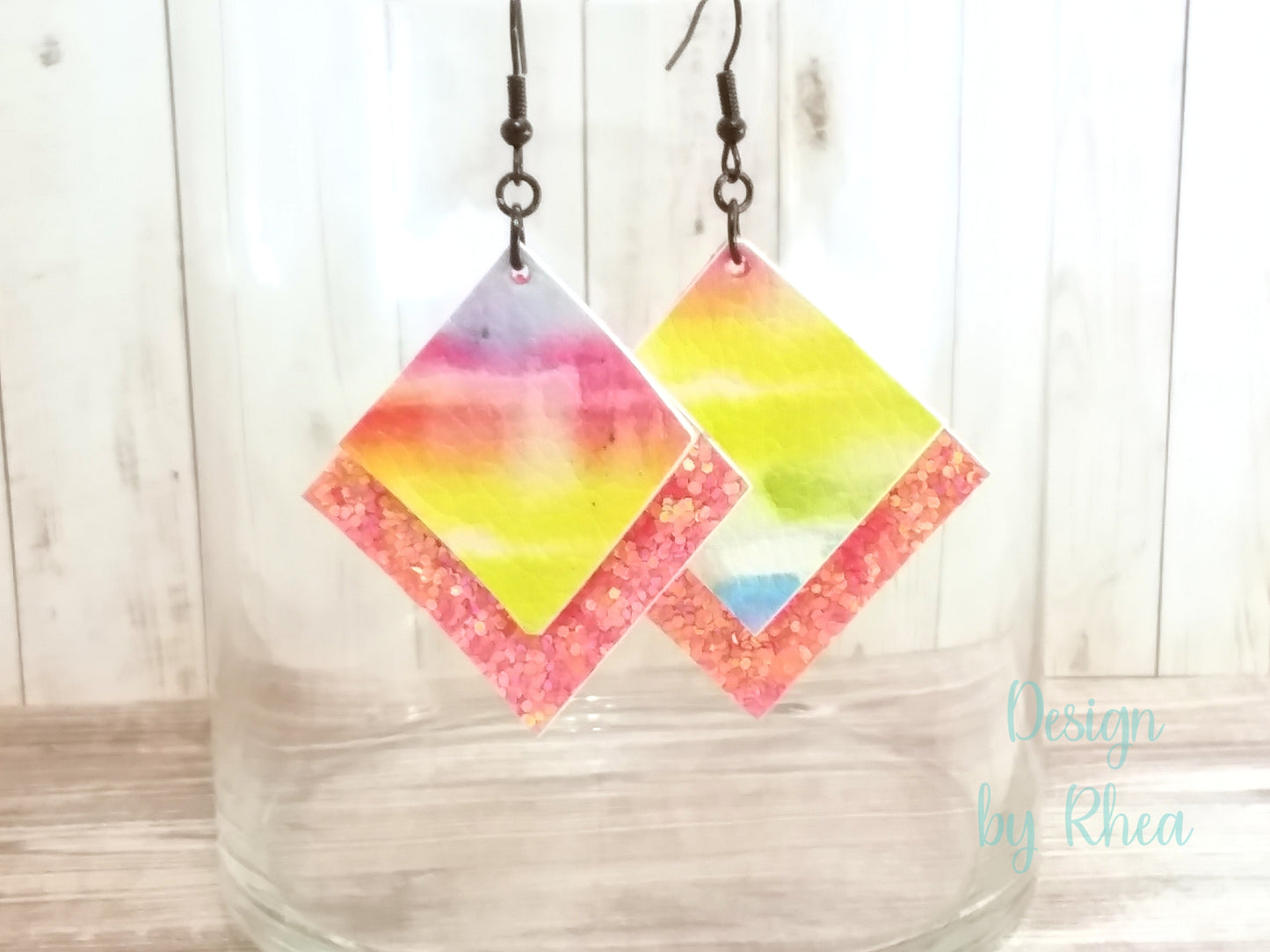 Pride Watercolor Double Diamond Faux Leather Earrings