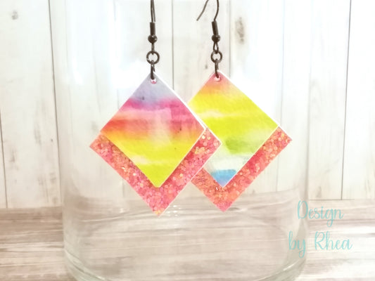 Pride Watercolor Double Diamond Faux Leather Earrings