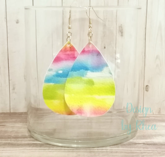 Pride Watercolor Rainbow Faux Leather Drop Earrings