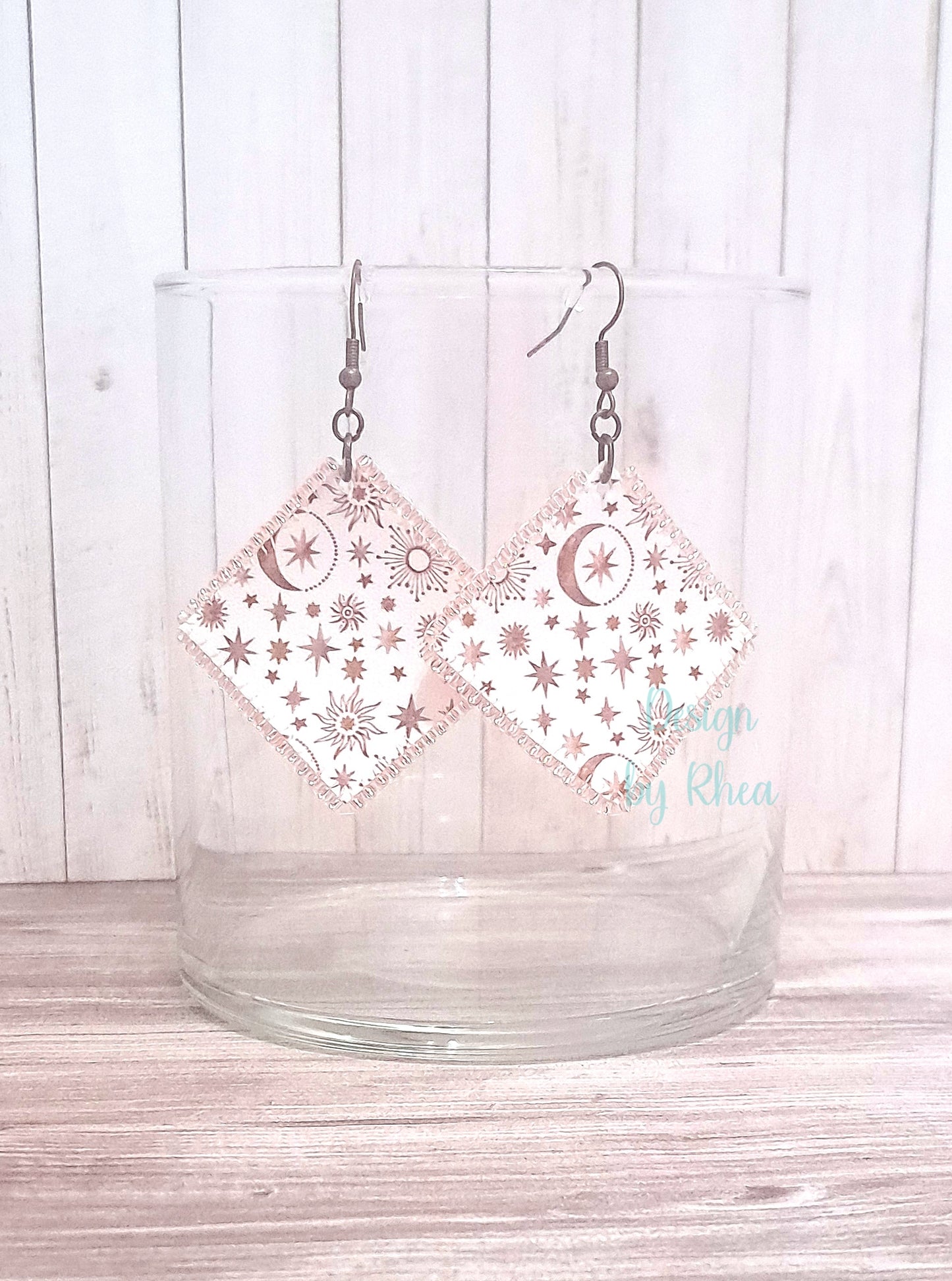 Beaded Edge Faux Leather Diamond Drop Earrings