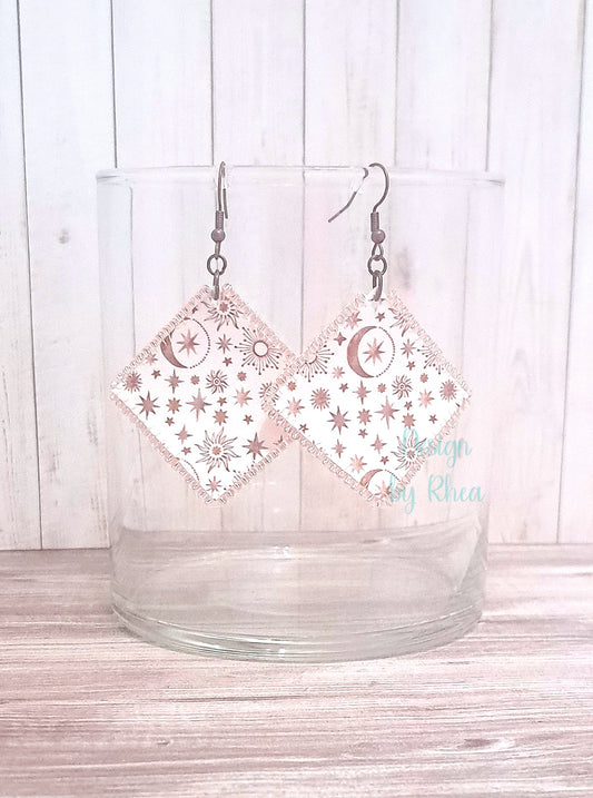 Beaded Edge Faux Leather Diamond Drop Earrings