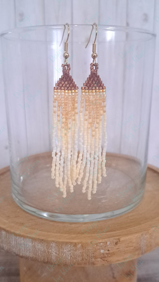 Cream Gradient Beaded Fringe Earrings
