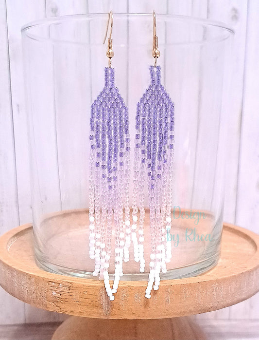 Lavender Gradient Beaded Fringe Earrings