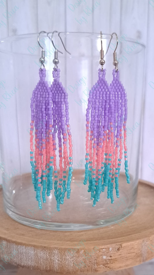 Lavender, Rose, and Turquoise Beaded Fringe Earrings