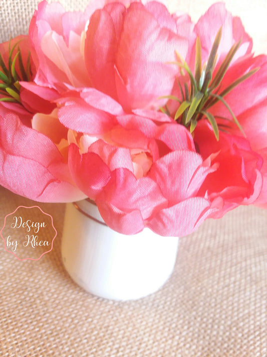 Faux Flower Peony Mini Vase Arrangement