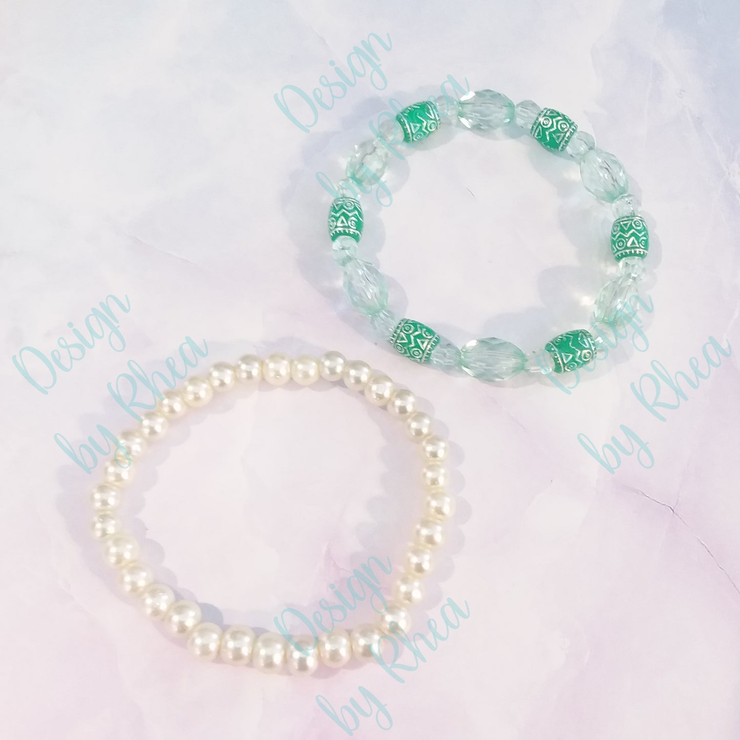 Aqua and Pearl 2 Pc. Bracelet Set