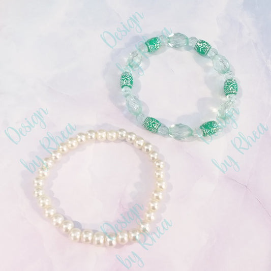 Aqua and Pearl 2 Pc. Bracelet Set