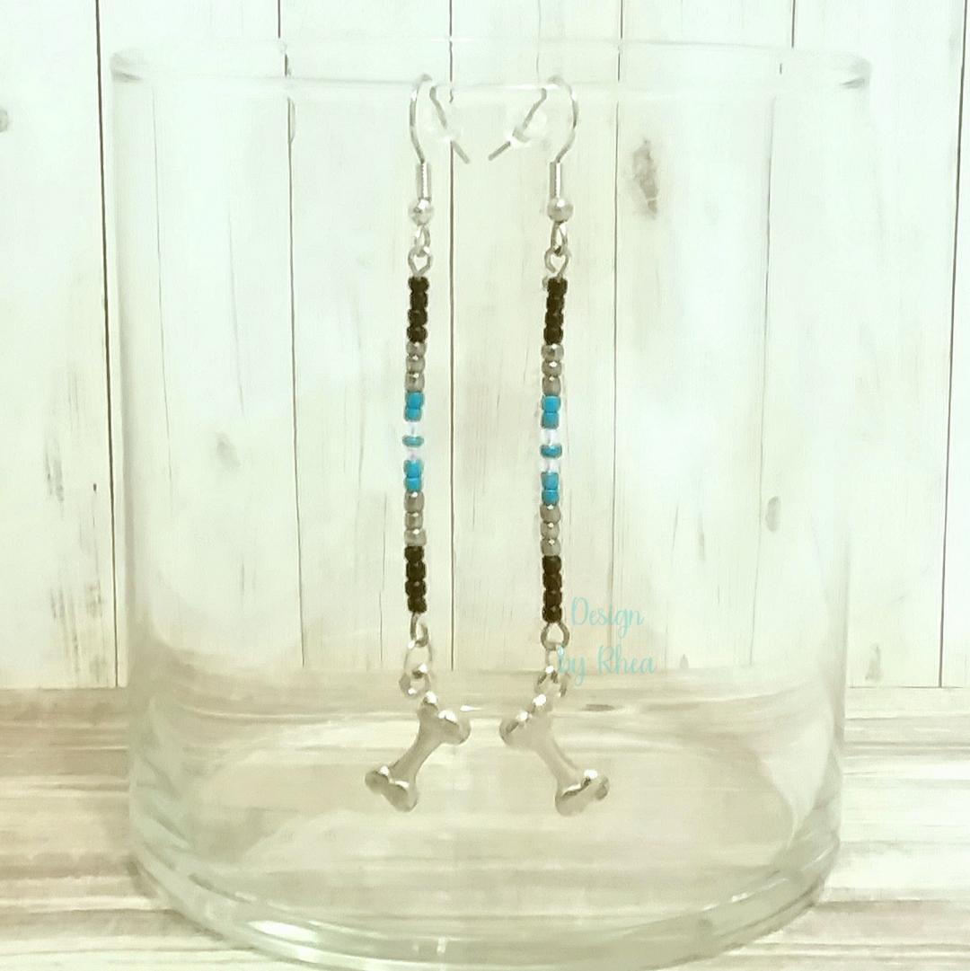 Dog Bone Seed Bead Drop Earrings