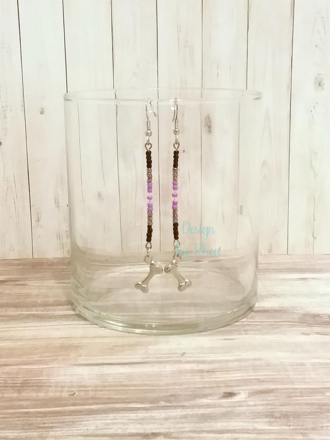 Dog Bone Seed Bead Drop Earrings