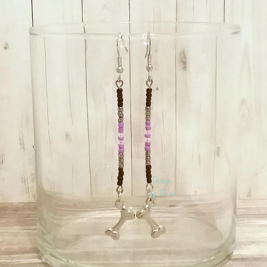 Dog Bone Seed Bead Drop Earrings