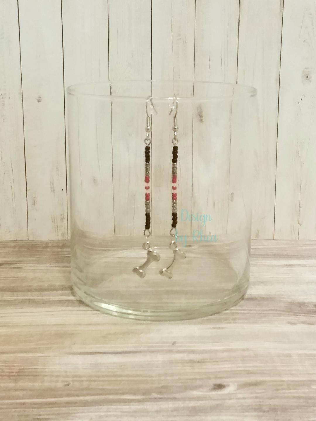 Dog Bone Seed Bead Drop Earrings