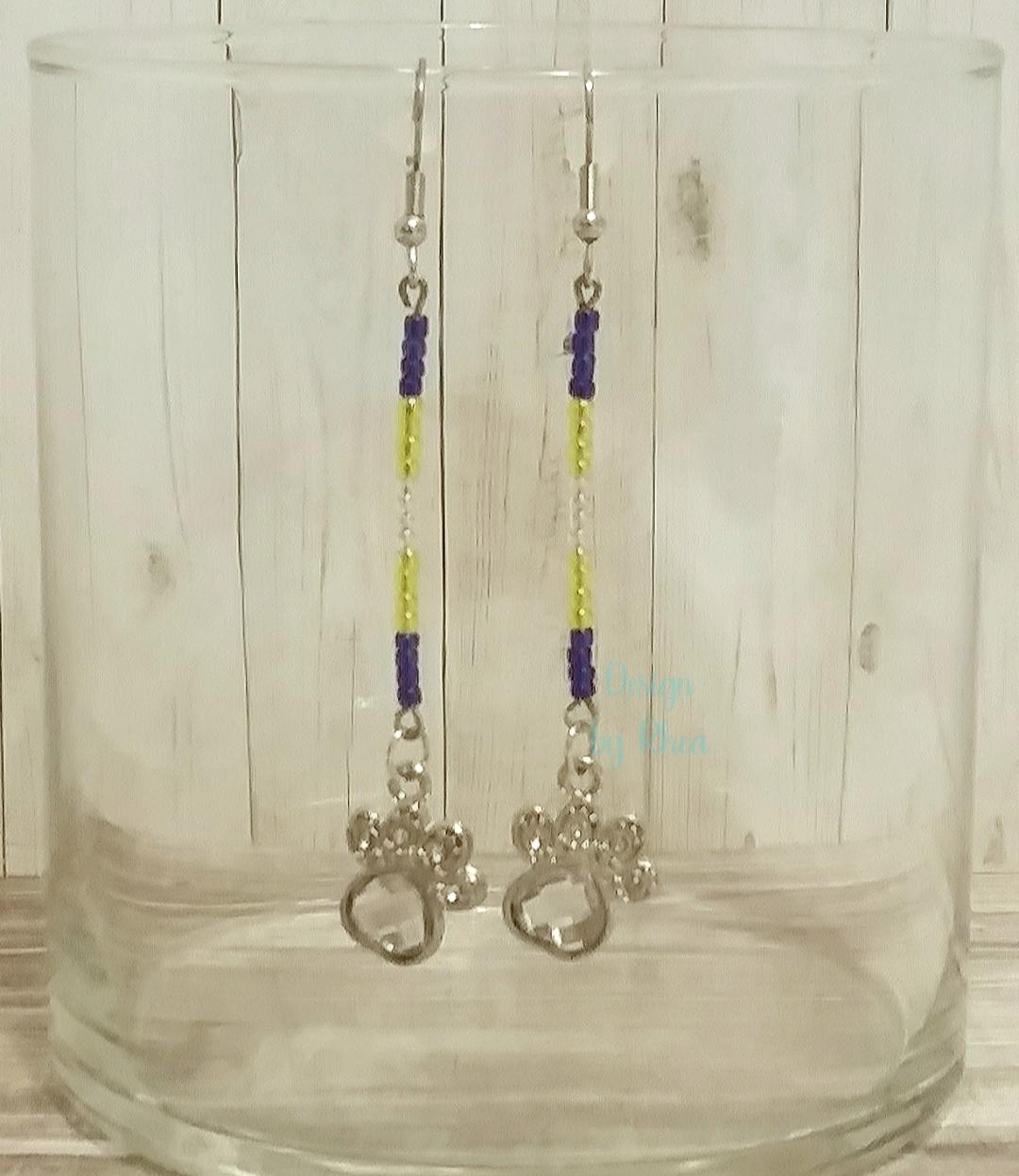 Paw Print Seed Bead Drop Earrings