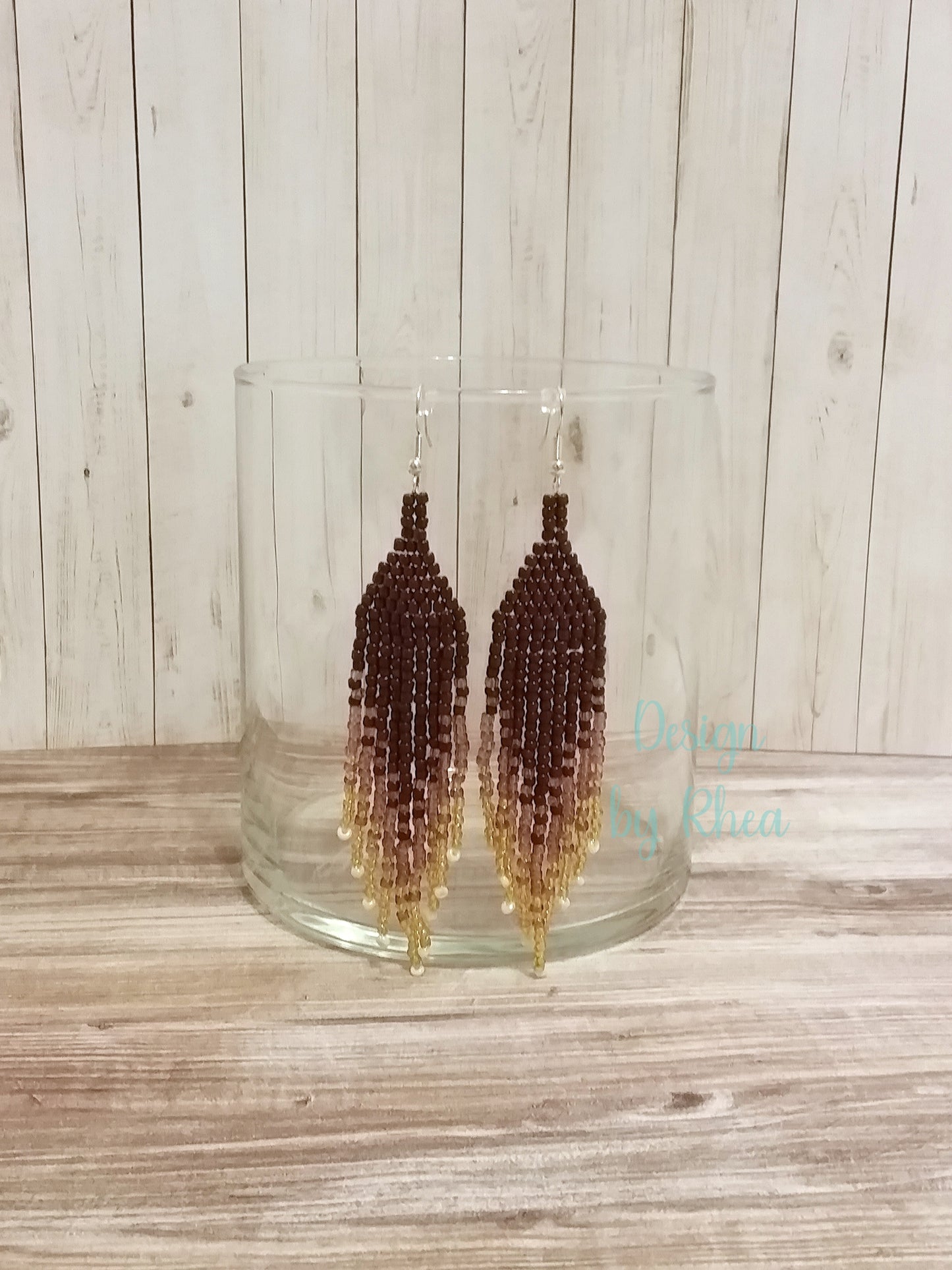 Brown to Gold Ombre Beaded Fringe Earrings