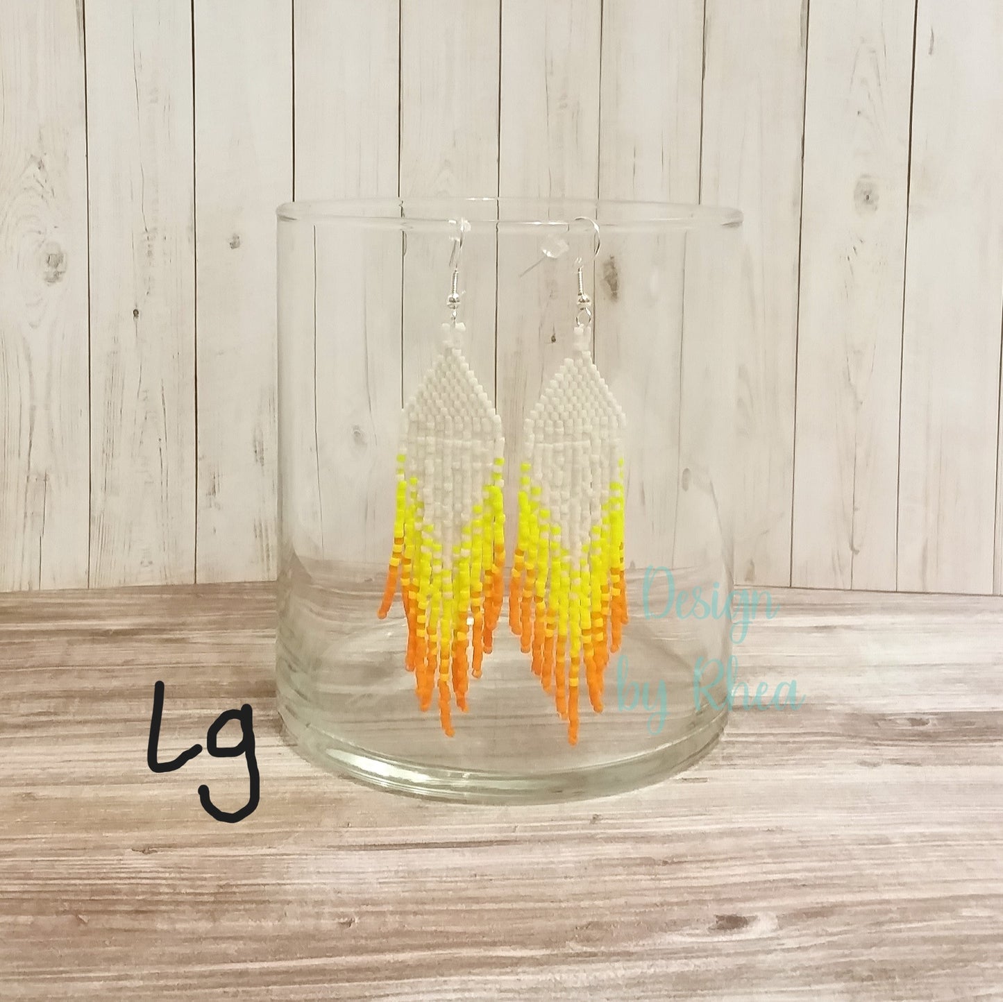 Orange, Yellow, and White Beaded Fringe Earrings