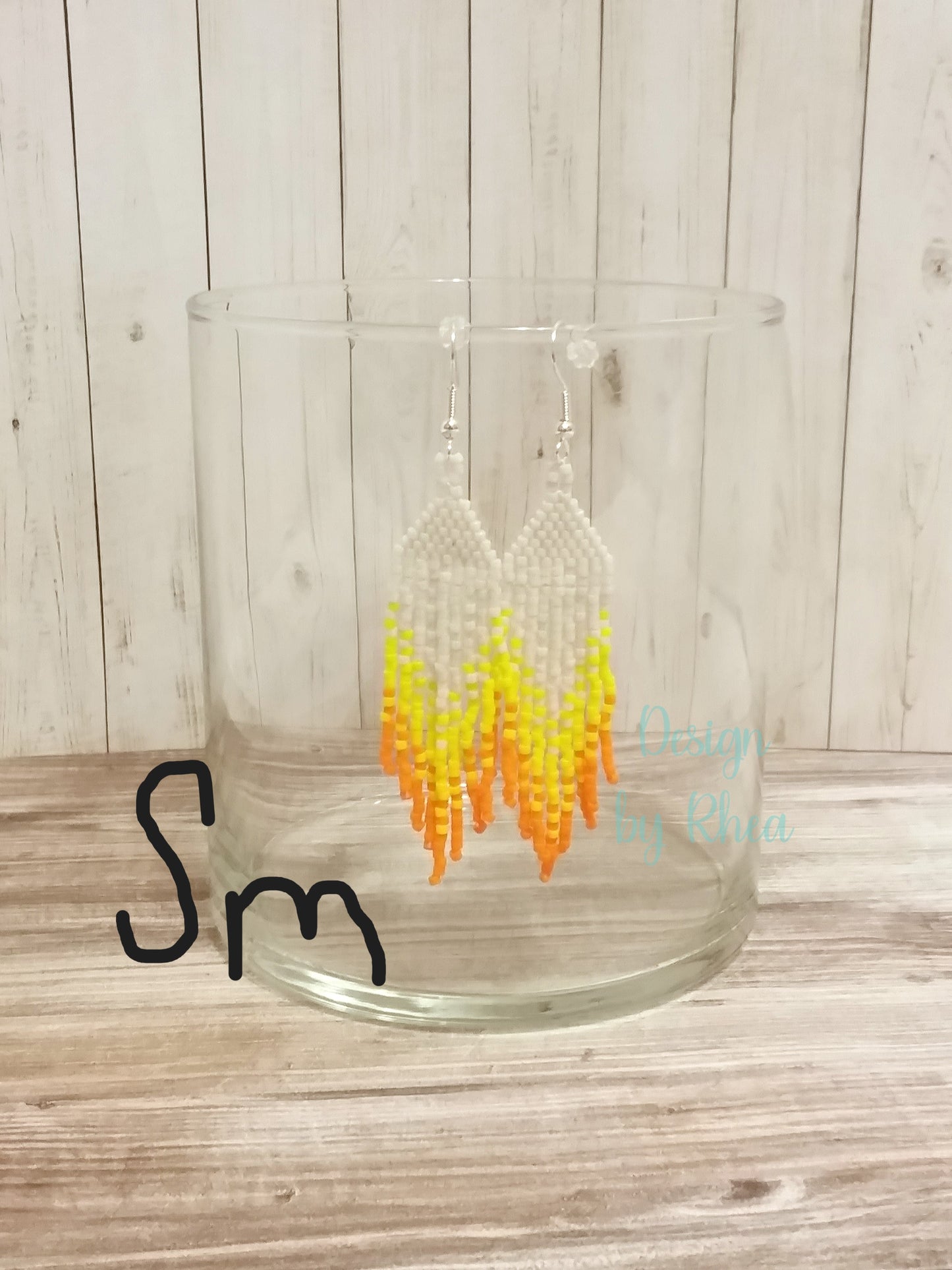 Orange, Yellow, and White Beaded Fringe Earrings
