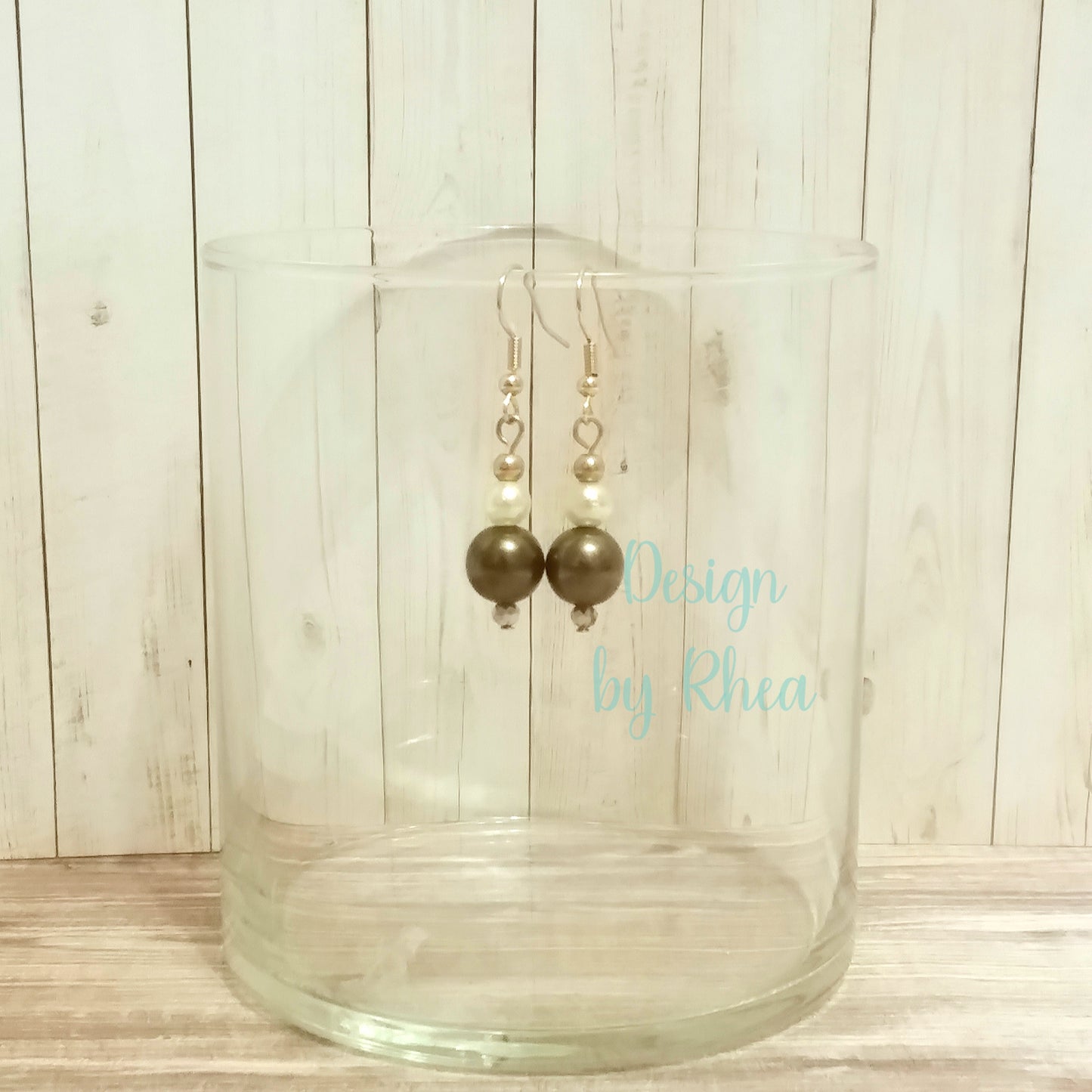 Gold, Ivory, and Olive Pearl Drop Earrings