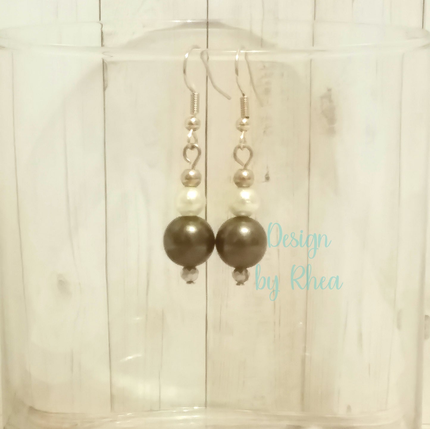 Gold, Ivory, and Olive Pearl Drop Earrings