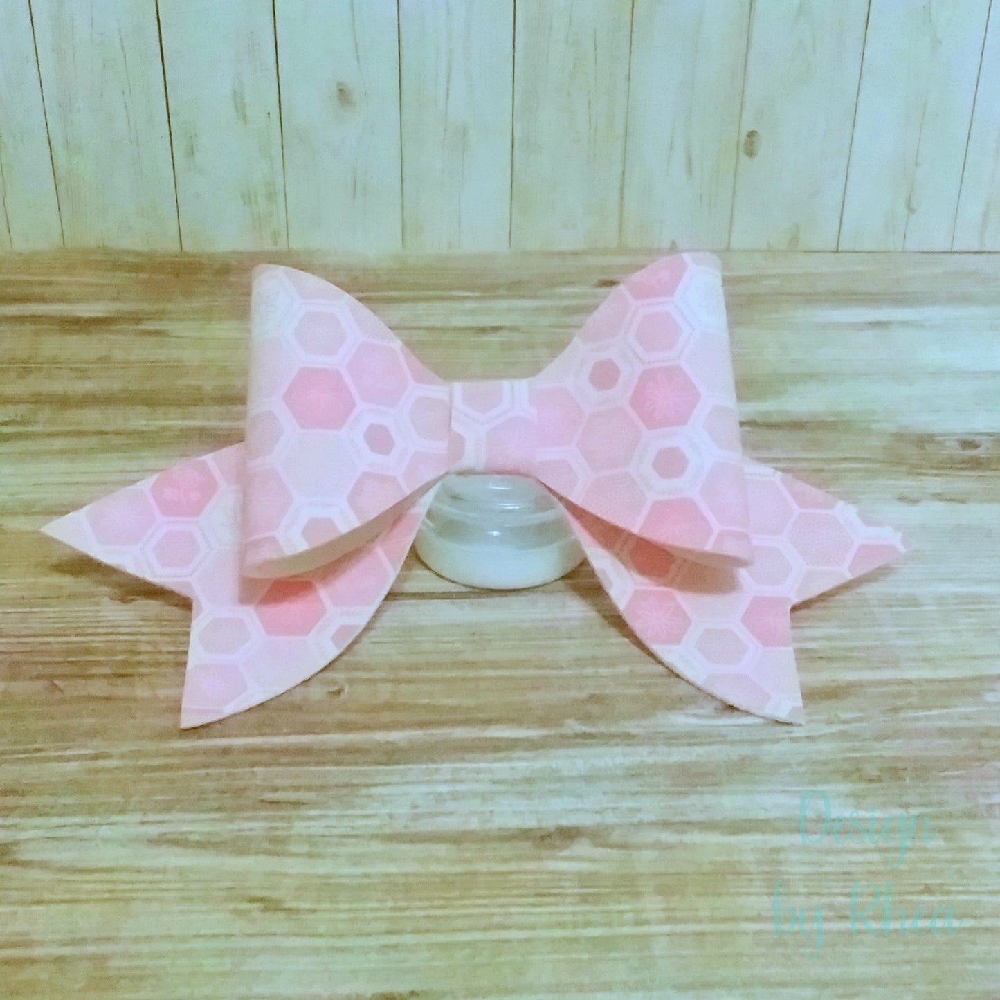 Pink Floral Honeycomb Faux Leather Hair Bow