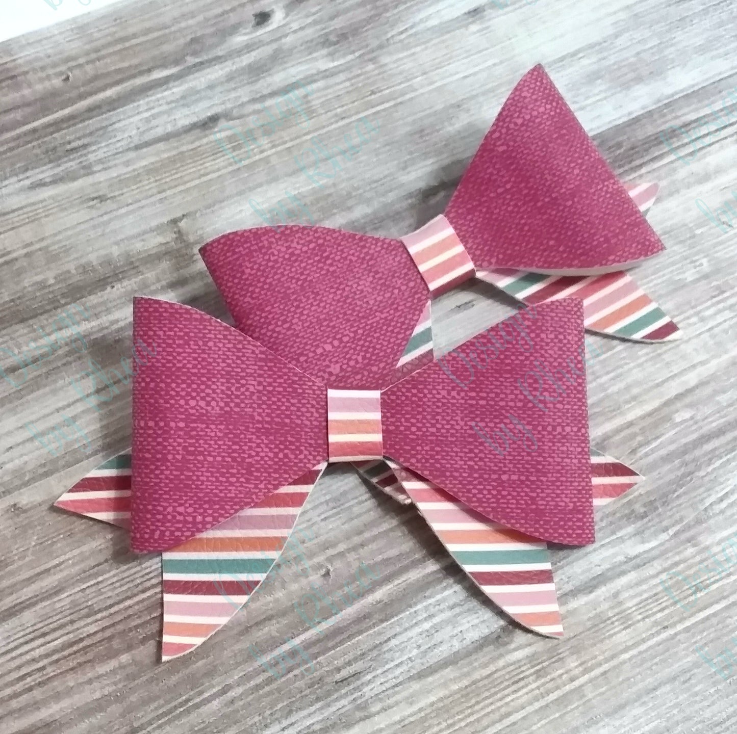 Magenta and Fall Stripes Faux Leather Bow