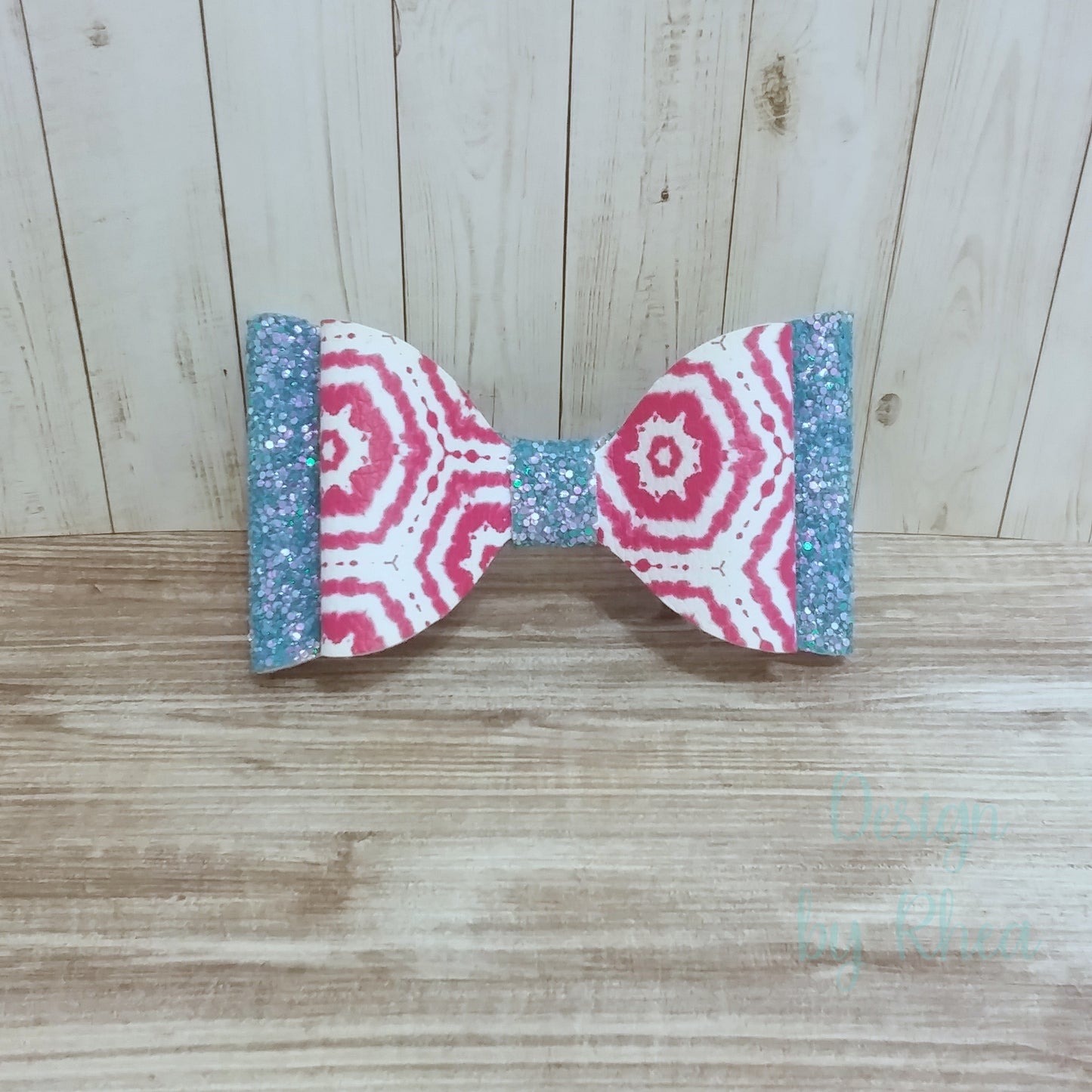 Magenta Tie-Dye & Glacier Blue Chunky Glitter Faux Leather Bow
