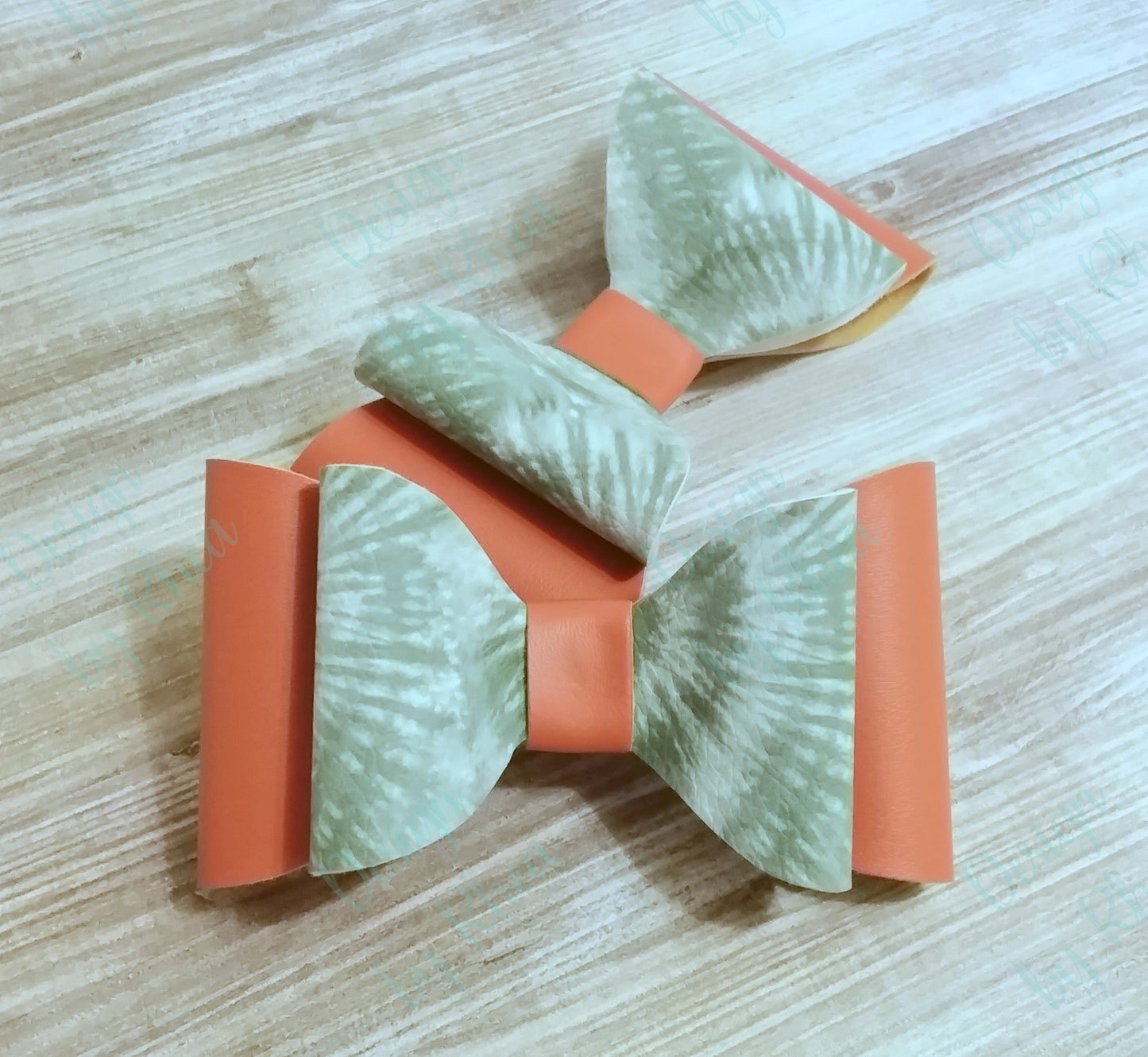 Green Tie-Dye & Burnt Orange Faux Leather Bow