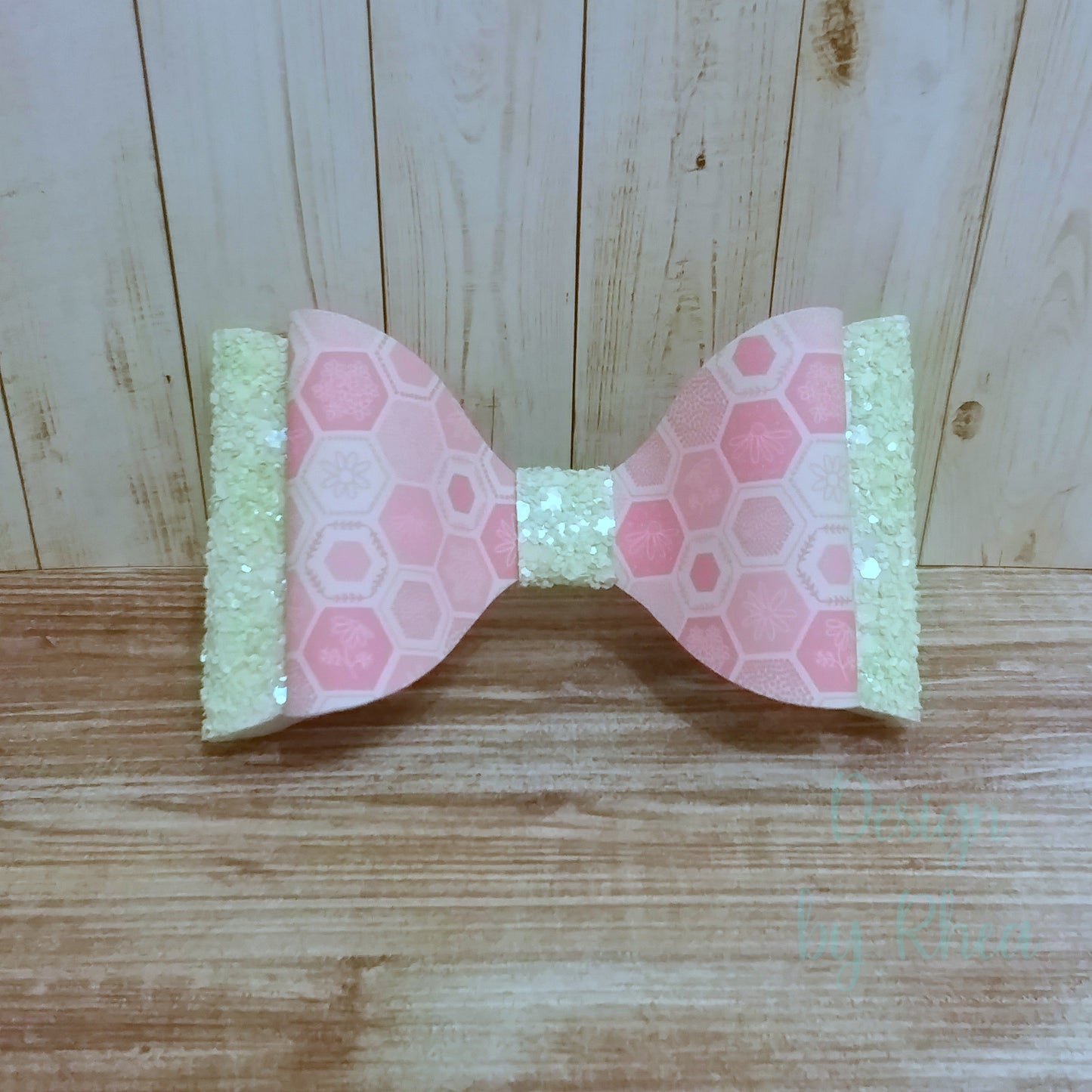 Pink Floral Honeycomb & Spring Green Glitter Hair Bow