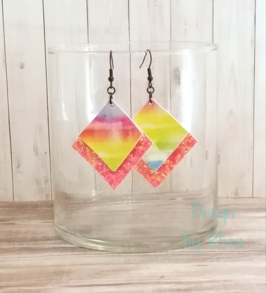 Pride Watercolor Double Diamond Faux Leather Earrings