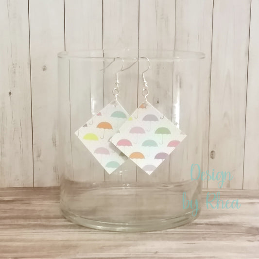 Pride Pastel Rainbow Umbrella Faux Leather Earrings