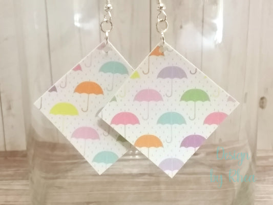 Pride Pastel Rainbow Umbrella Faux Leather Earrings