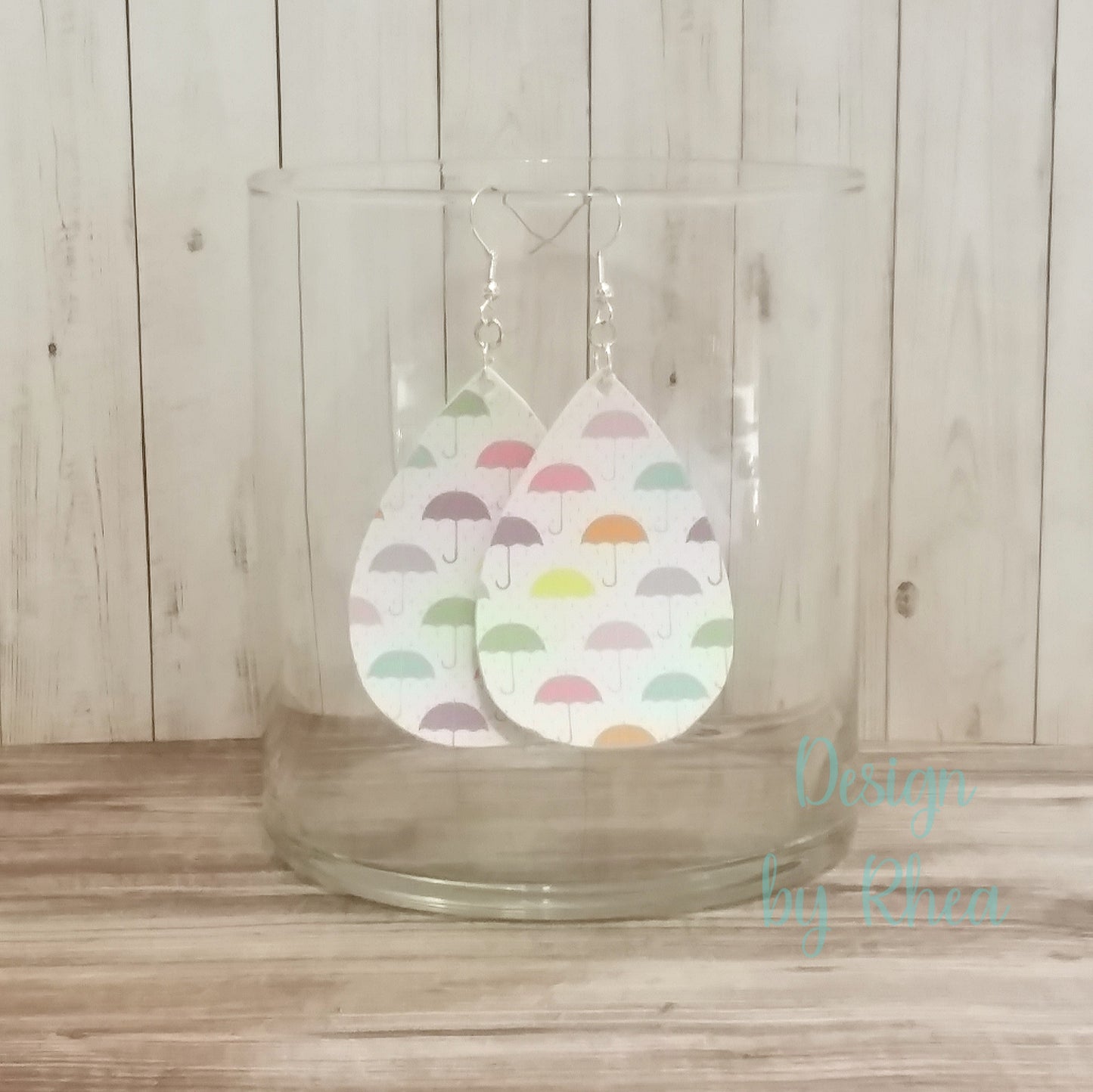 Pride Pastel Rainbow Umbrella Faux Leather Earrings