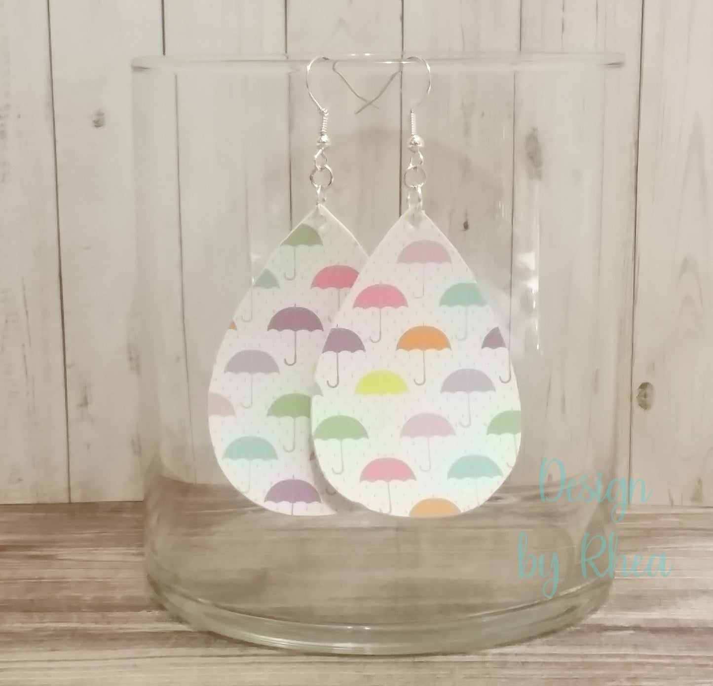 Pride Pastel Rainbow Umbrella Faux Leather Earrings