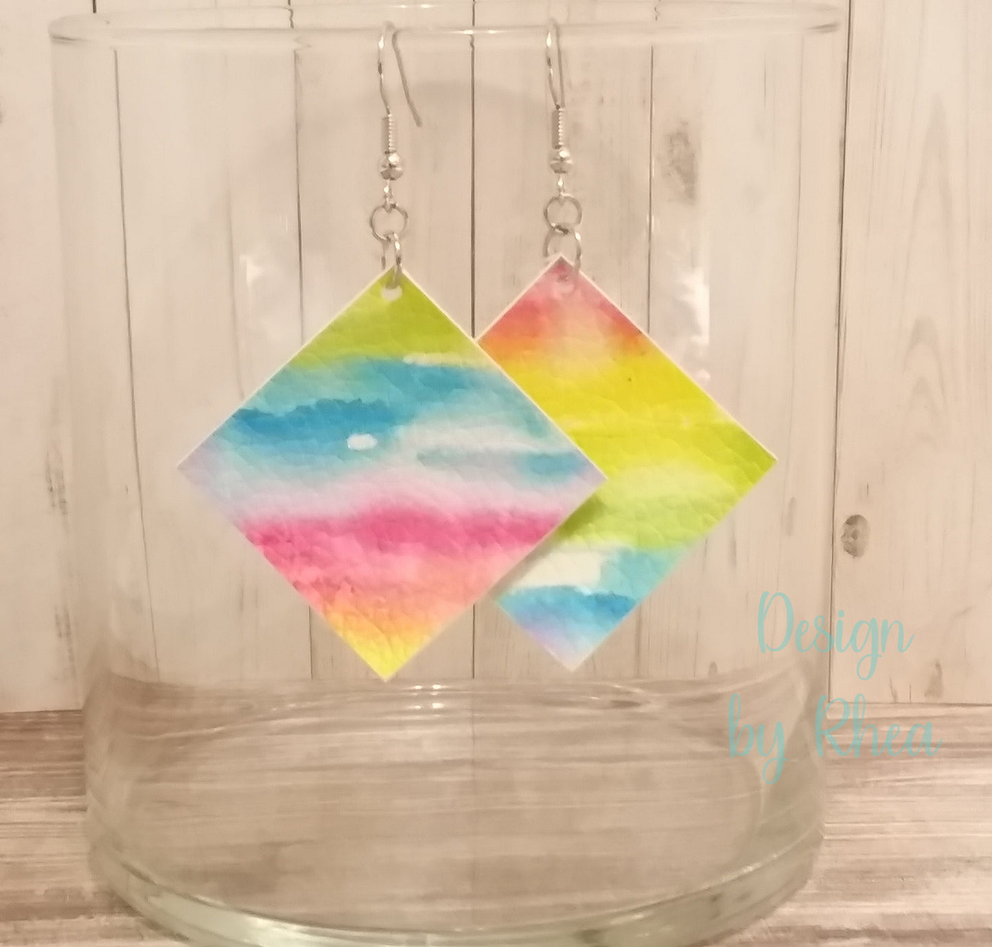 Pride Watercolor Rainbow Faux Leather Drop Earrings