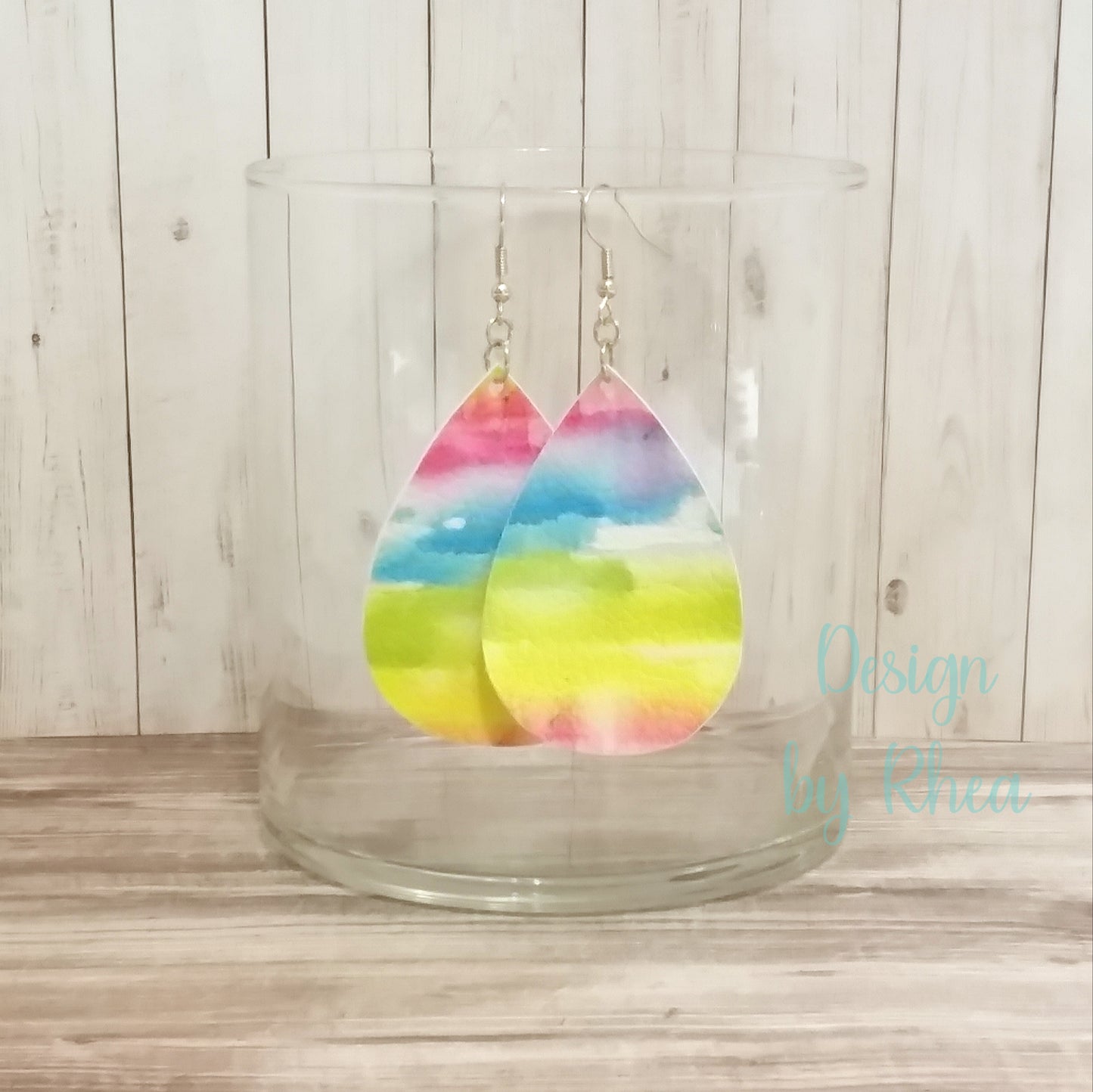 Pride Watercolor Rainbow Faux Leather Drop Earrings