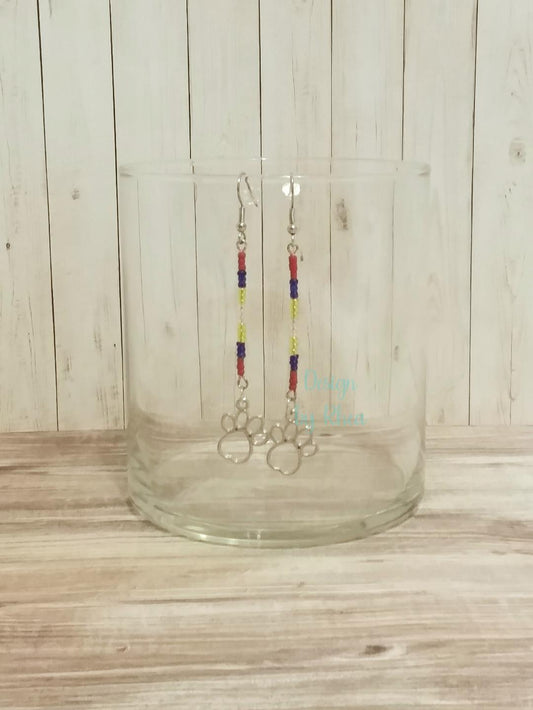 Paw Print Seed Bead Drop Earrings