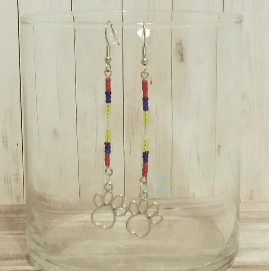 Paw Print Seed Bead Drop Earrings