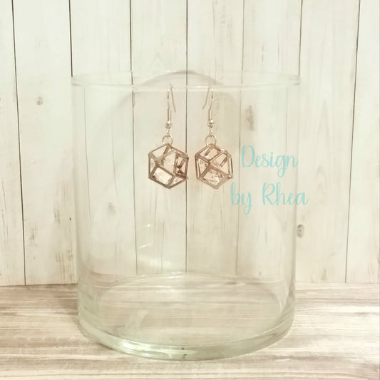 Rose Gold Geometric Faux Diamond Drop Earrings