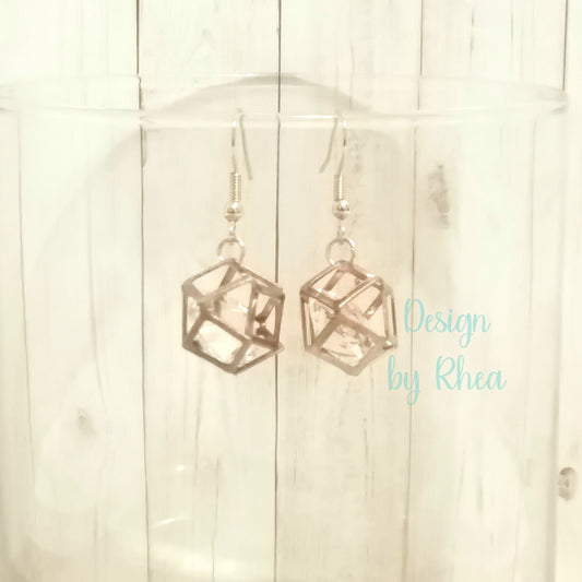 Rose Gold Geometric Faux Diamond Drop Earrings
