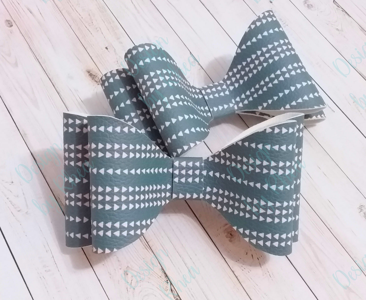 Dusty Blue Arrow Double Layer Faux Leather Bow